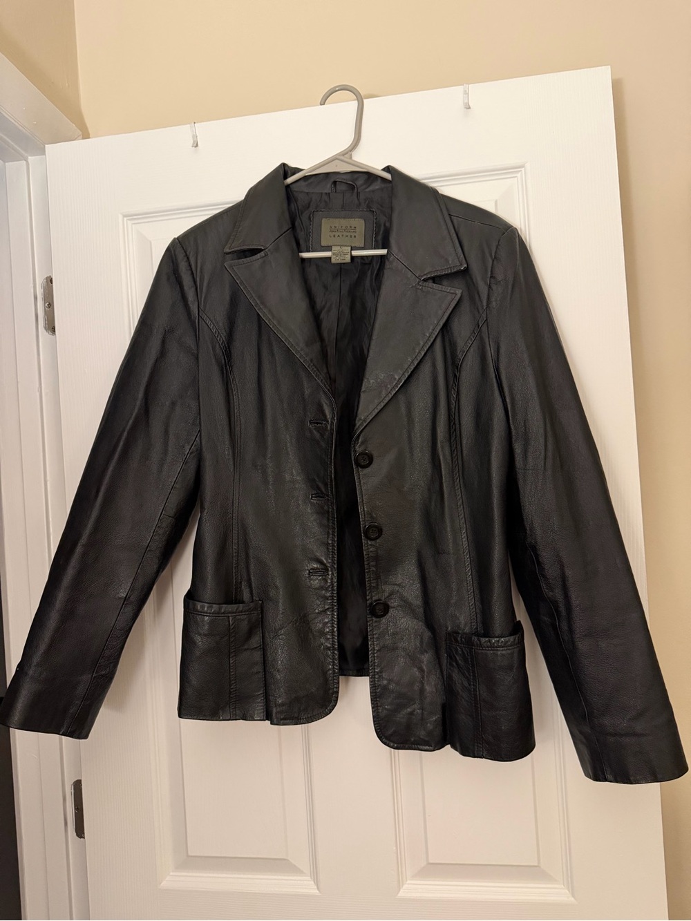JohnPaulRichard Black Leather Button-Front Blazer
